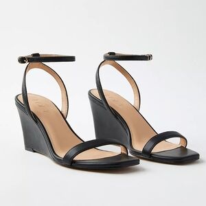 LOFT Black Ankle-Strap Wedge Sandals